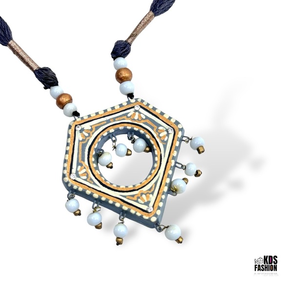 Doyel Painted Terracotta Necklace and Earrings Set From India New In Box - Picture 6 of 9